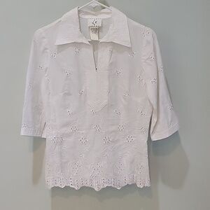 ICE white eyelet top. 100% Ramie. Size is PS. Cute!